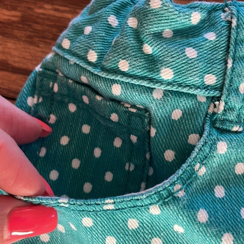 GYMBOREE girls polka dot teal green white denim mini skirt adjustable waist sz 7